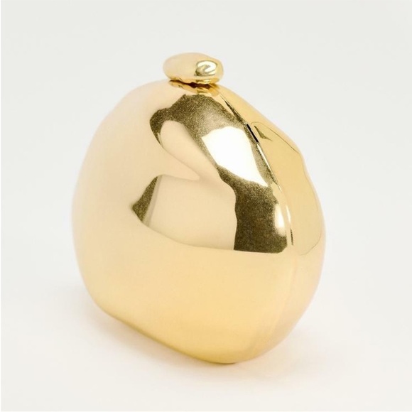 ZARA  METALLIC MINAUDIÈRE Stone Encrusted Gold Clutch Bag with chain - Picture 2 of 13